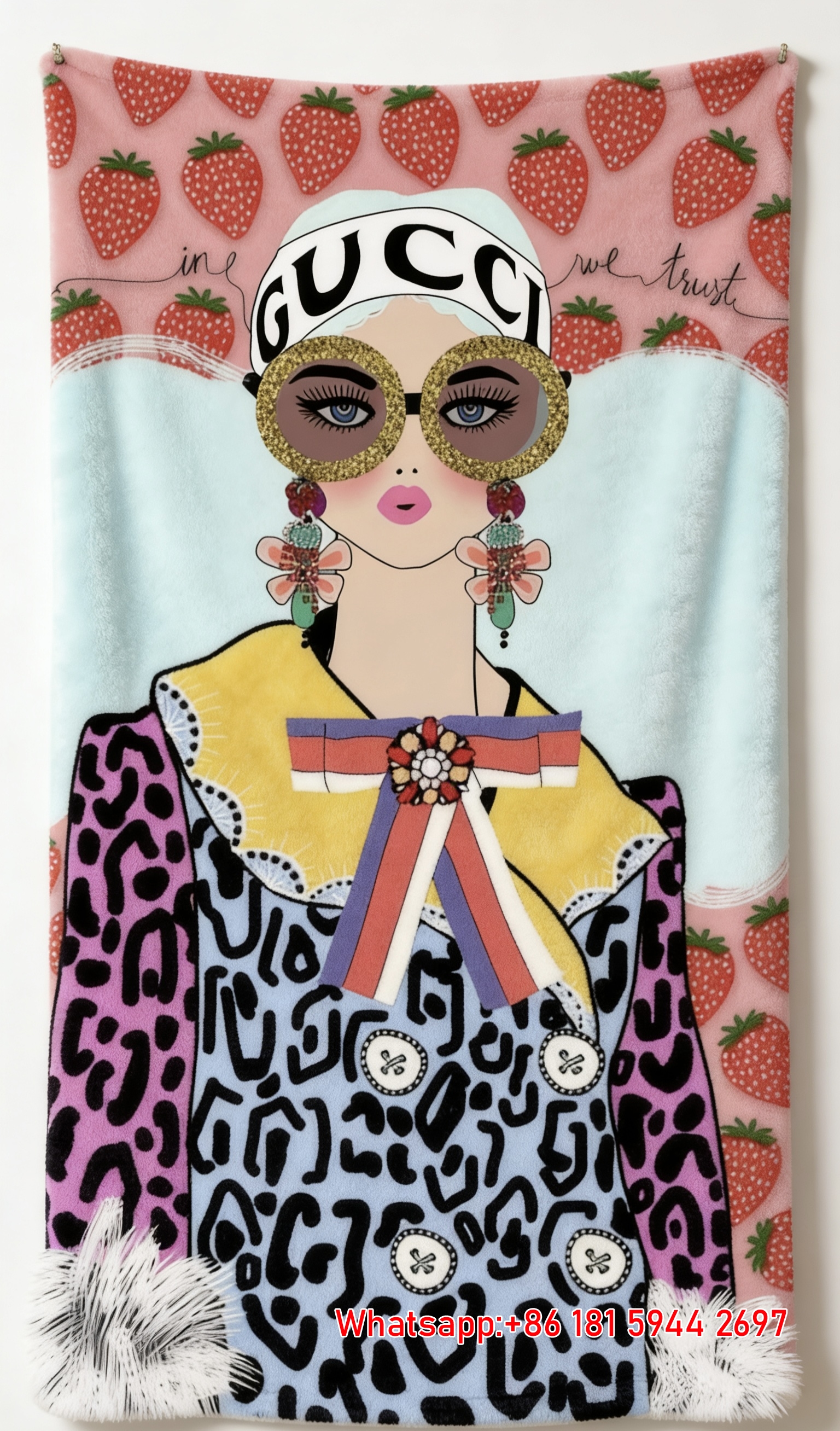 Gucci Strawberry Pop Tapestry Throw Blankets IMG_2933